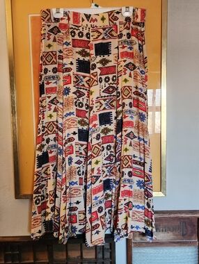 Cream Maxi Skirt with Colorful Tribal Motif